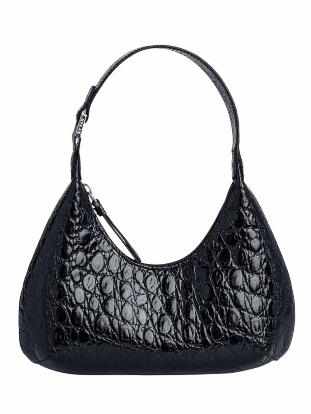 By Far Baby Amber Bag Black Circular Croco Embossed Leather Handbag